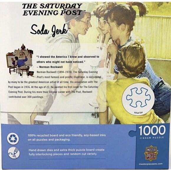 Masterpiece 1000 Piece Jigsaw Puzzle Soda Jerk by Norman Rockwell NEW - Picture 4 of 10